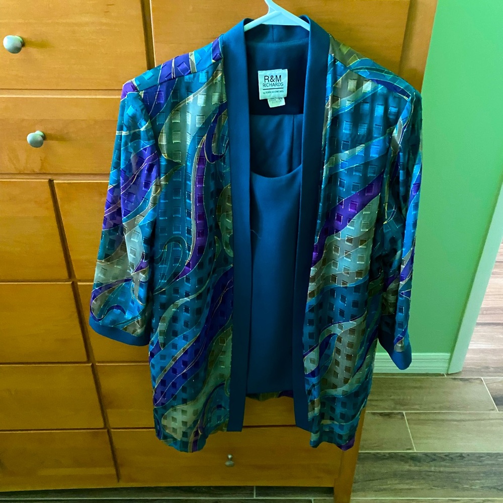 Dark Teal, gold purple pantsuit